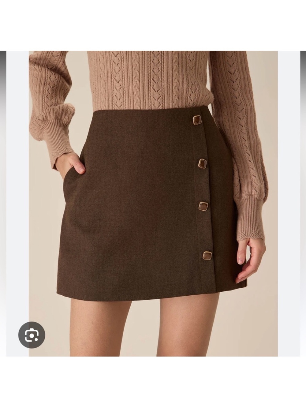 RIHOAS Coffee High-Waisted Mini Skirt with Side Square Buttons